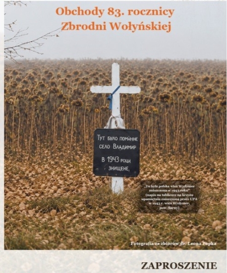 Zaproszenie na wydarzenie ''Obchody 83. Rocznicy Zbrodni Wołyńskiej''