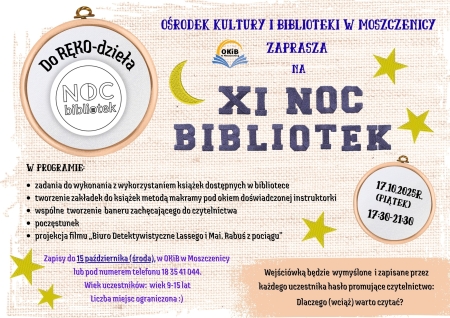 OKiB w Moszczenicy zaprasza na XI Noc Bibliotek